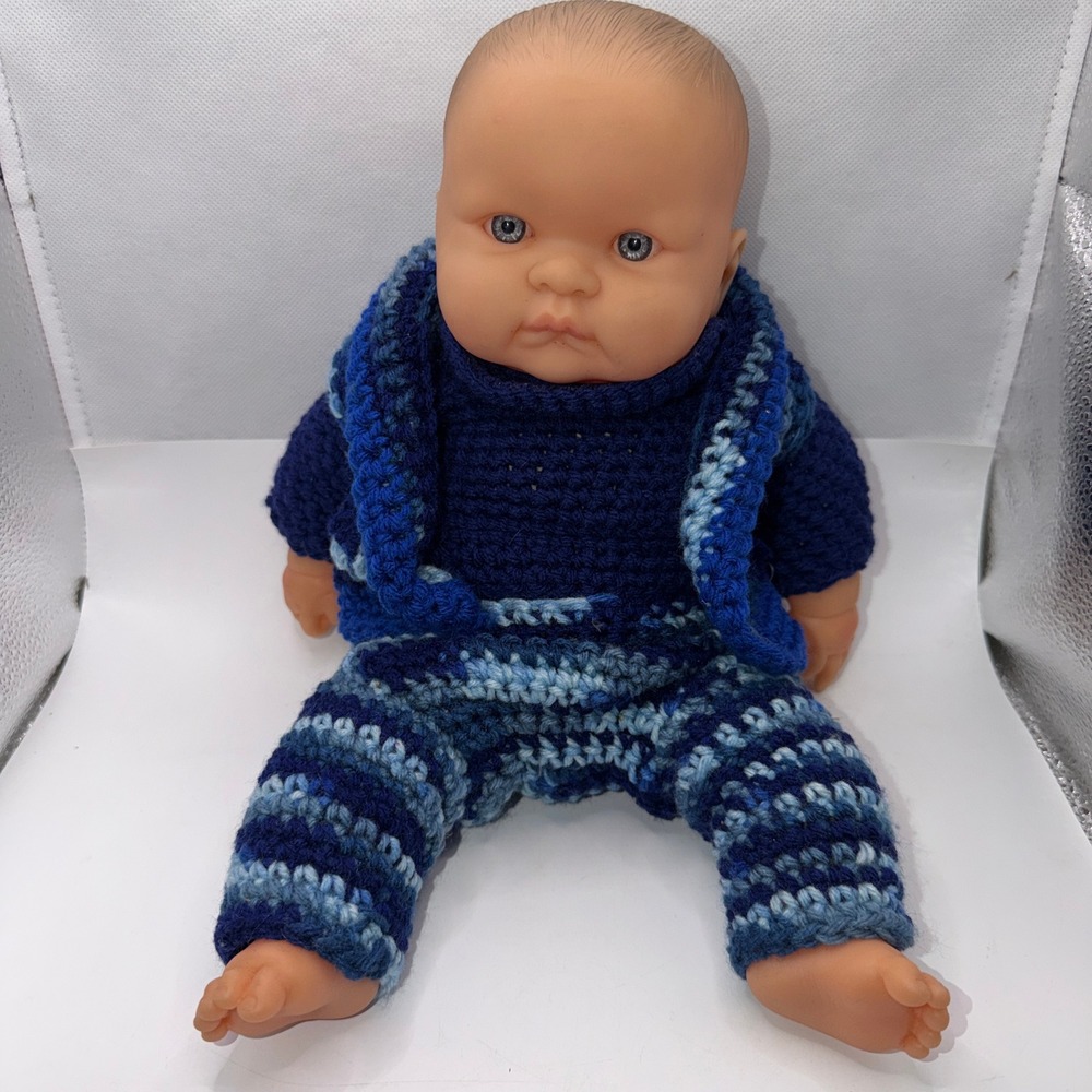Berenguer Unisex 12" Realistic Baby Doll Blue Handmade Crochet Outfit Vintage